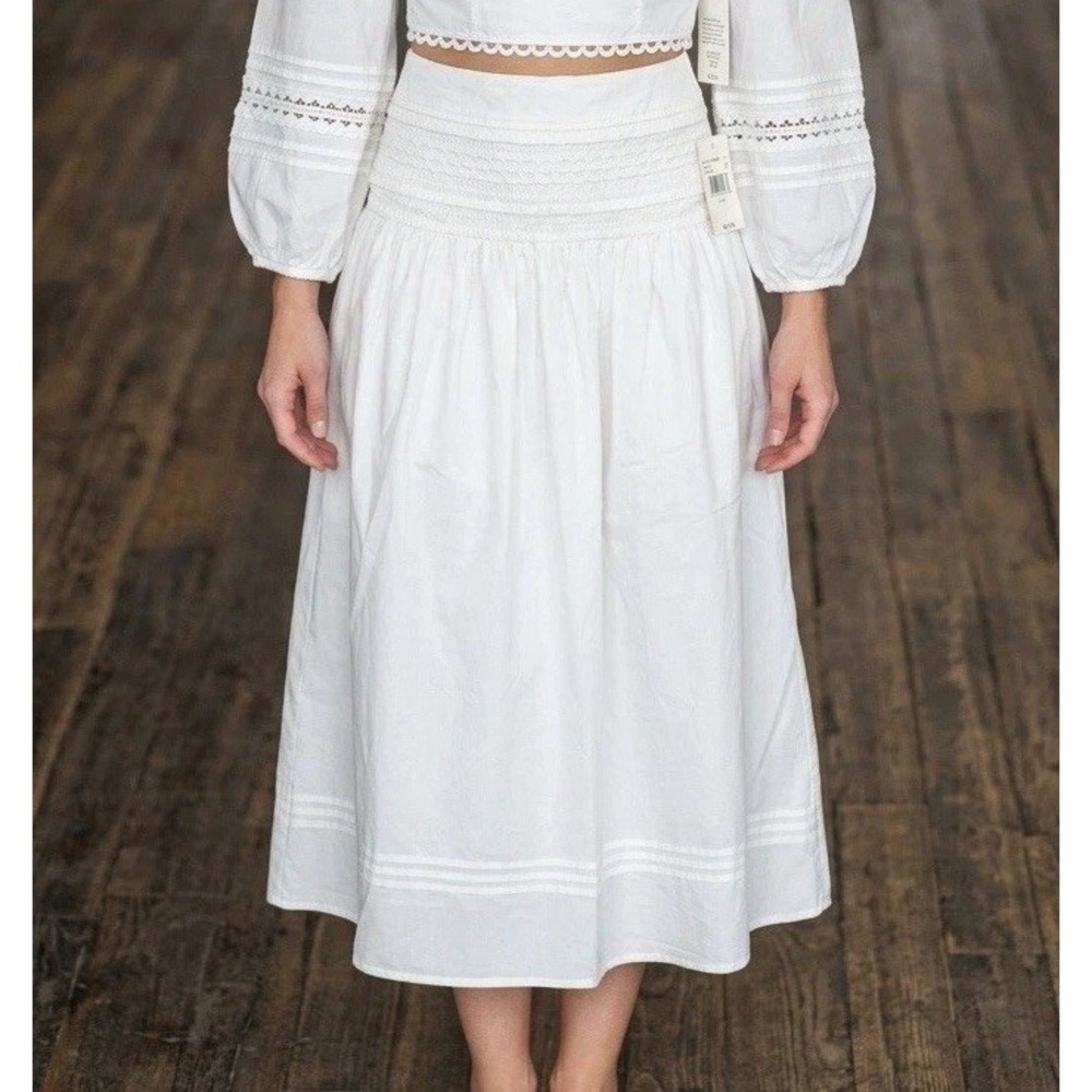 Women's Eyelet Midi Peasant Skirt -A New Day Ivory Flowy Boho chic Size XS